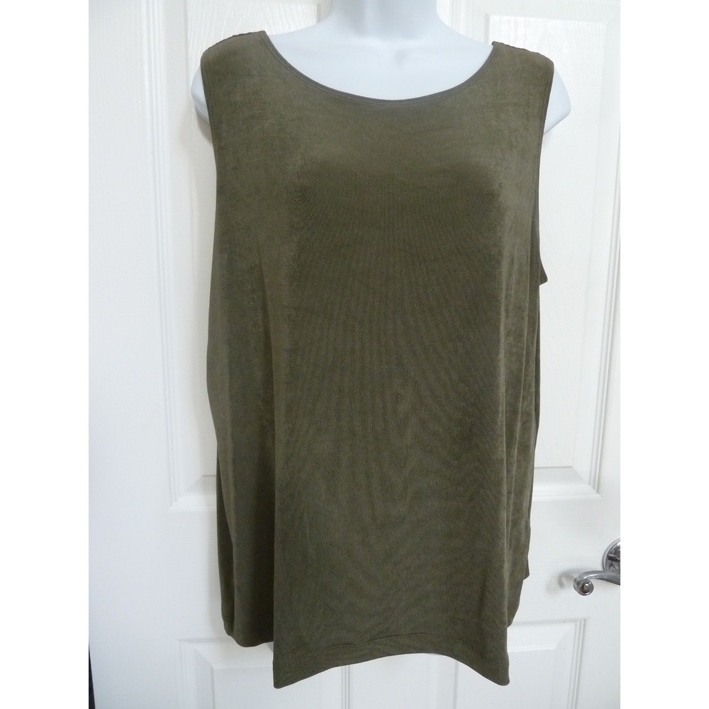 Travelers by Chico's Sz 3 XL Avocado Green Slinky No Wrinkle Tank Top Career